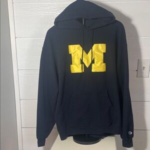 Champion University of Michigan Men's Dark Blue Hoodie with Yellow M Logo